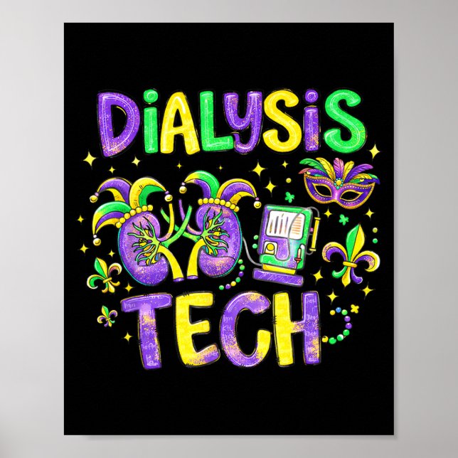 Dialysis Tech Mardi Gras Nurse Illustration Poster (Front)