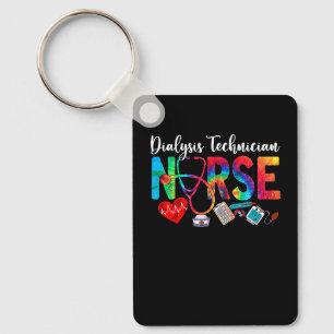 Dialysis Technician Nurse Tie Dye Love Heart Steth Key Ring