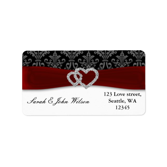 diamante damask red wedding label (Front)