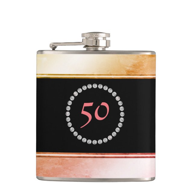 Diamante Monogrammed 50th Birthday Fifty 50 Party Hip Flask (Front)