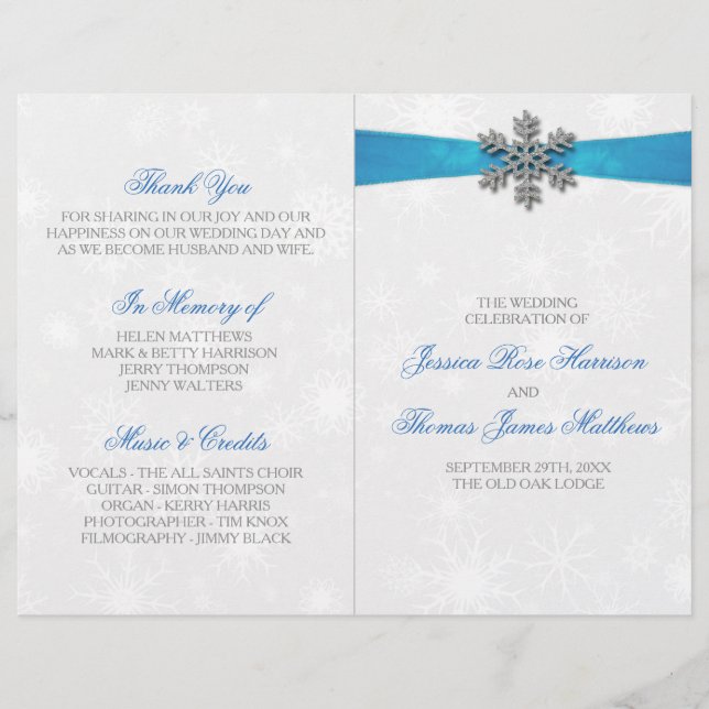 Diamante Snowflake & Blue Ribbon Winter Wedding (Front)