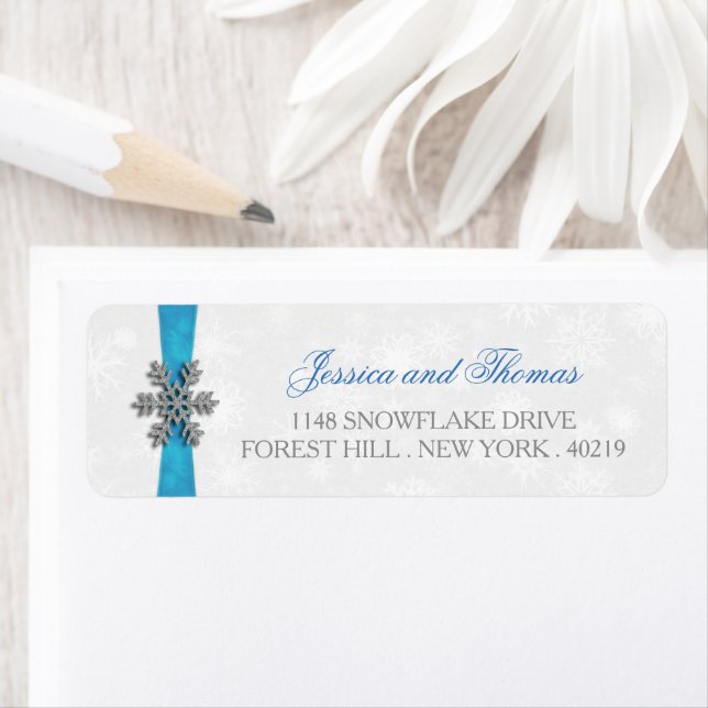 Diamante Snowflake & Blue Ribbon Winter Wedding (Insitu)