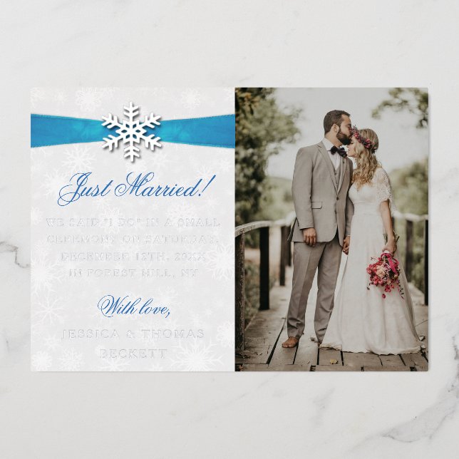 Diamante Snowflake & Blue Ribbon Winter Wedding (Front)