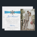 Diamante Snowflake & Blue Ribbon Winter Wedding Announcement<br><div class="desc">Let everyone know you did it,  you married in style with these elegant and very trendy wedding announcement cards. The design is easy to personalise with your special event wording and your family and friends will be thrilled when they receive these fabulous marriage announcement cards.</div>