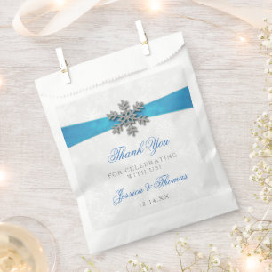 Diamante Snowflake & Blue Ribbon Winter Wedding Favour Bags