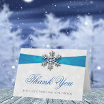 Diamante Snowflake & Blue Ribbon Winter Wedding Foil Greeting Card<br><div class="desc">Say thank you in style with these elegant and very trendy wedding photo real foil pressed thank you cards. The design is easy to personalise with your own photo and wording and your family and friends will be thrilled when they receive these fabulous thank yous. Matching items can be found...</div>