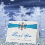 Diamante Snowflake & Blue Ribbon Winter Wedding Foil Greeting Card<br><div class="desc">Say thank you in style with these elegant and very trendy wedding photo real foil pressed thank you cards. The design is easy to personalise with your own photo and wording and your family and friends will be thrilled when they receive these fabulous thank yous. Matching items can be found...</div>