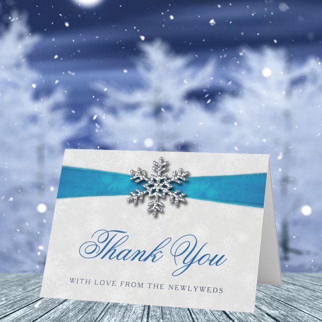 Diamante Snowflake & Blue Ribbon Winter Wedding Foil Greeting Card (Creator Uploaded)