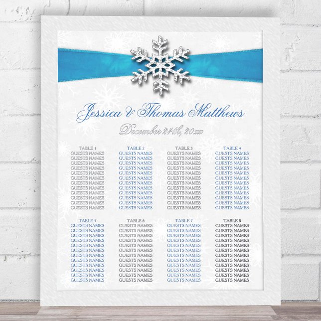 Diamante Snowflake & Blue Ribbon Winter Wedding Foil Prints (Creator Uploaded)