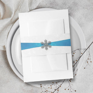 Diamante Snowflake & Blue Ribbon Winter Wedding Invitation Belly Band