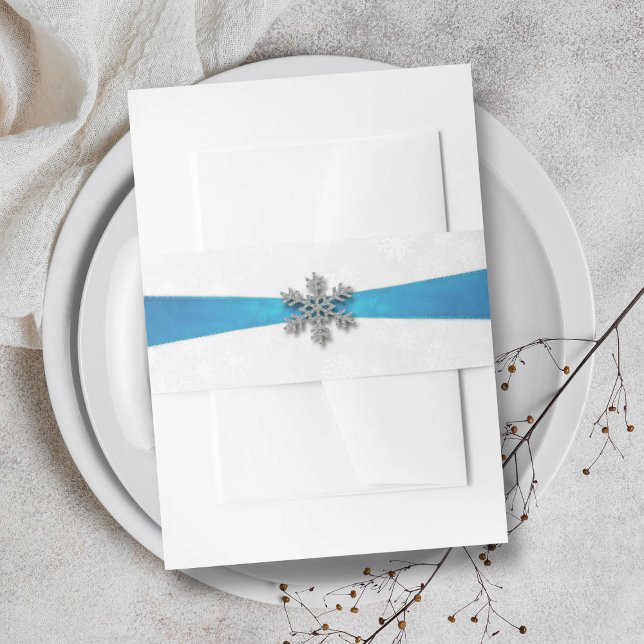 Diamante Snowflake & Blue Ribbon Winter Wedding Invitation Belly Band (Creator Uploaded)