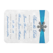 Diamante Snowflake & Blue Ribbon Winter Wedding Magnet (Horizontal)