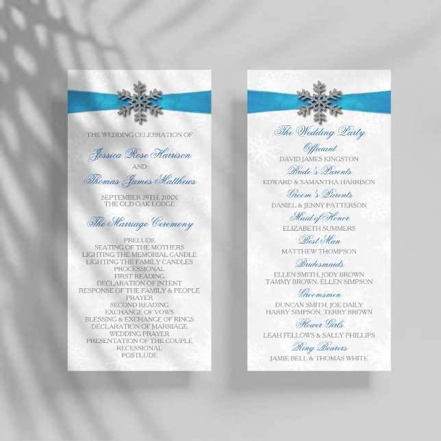 Diamante Snowflake & Blue Ribbon Winter Wedding Programme (Creator Uploaded)