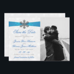 Diamante Snowflake & Blue Ribbon Winter Wedding Save The Date<br><div class="desc">Celebrate in style with these elegant and very trendy wedding save the date cards. The design is easy to personalise with your special event wording and a photo of your choice and your guests will be thrilled when they receive these fabulous save the dates. Matching items can be found in...</div>