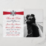 Diamante Snowflake & Red Ribbon Winter Wedding<br><div class="desc">Celebrate in style with these elegant and very trendy real foil pressed wedding save the date photo cards. The design is easy to personalise with your own wording and a photo of your choice and your guests will be thrilled when they receive these fabulous save the date cards. Matching wedding...</div>