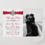 Diamante Snowflake & Red Ribbon Winter Wedding<br><div class="desc">Celebrate in style with these elegant and very trendy real foil pressed wedding save the date photo cards. The design is easy to personalise with your own wording and a photo of your choice and your guests will be thrilled when they receive these fabulous save the date cards. Matching wedding...</div>