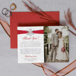 Diamante Snowflake & Red Ribbon Winter Wedding<br><div class="desc">Give thanks in style with these elegant and very trendy real foil pressed wedding photo thank you cards. The design is easy to personalise with your own special thank you wording and a photo of your choice and your guests will be thrilled when they receive these fabulous thank you cards....</div>