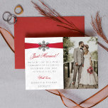 Diamante Snowflake & Red Ribbon Winter Wedding Announcement<br><div class="desc">Let everyone know you did it,  you married in style with these elegant and very trendy wedding announcement cards. The design is easy to personalise with your special event wording and your family and friends will be thrilled when they receive these fabulous marriage announcement cards.</div>
