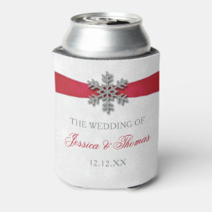Diamante Snowflake & Red Ribbon Winter Wedding Can Cooler