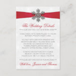 Diamante Snowflake & Red Ribbon Winter Wedding Enclosure Card<br><div class="desc">The diamante snowflake & red ribbon wedding collection is perfect for any couple planning a romantic winter wedding celebration. The design features a light silvery grey and white snowflake textured background with a diamante snowflake on top of a silky looking ribbon. The wording incorporates the same silvery grey and red...</div>