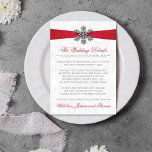 Diamante Snowflake & Red Ribbon Winter Wedding Enclosure Card<br><div class="desc">The diamante snowflake & red ribbon wedding collection is perfect for any couple planning a romantic winter wedding celebration. The design features a light silvery grey and white snowflake textured background with a diamante snowflake on top of a silky looking ribbon. The wording incorporates the same silvery grey and red...</div>