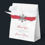 Diamante Snowflake & Red Ribbon Winter Wedding Favour Box<br><div class="desc">Celebrate in style with these elegant and very trendy wedding favour boxes. The design is easy to personalise with your own wording and your family and friends will be thrilled when they receive this fabulous favour boxes. Matching items can be found in the collection.</div>