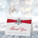 Diamante Snowflake & Red Ribbon Winter Wedding Foil Greeting Card<br><div class="desc">Say thank you in style with these elegant and very trendy wedding photo real foil pressed thank you cards. The design is easy to personalise with your own photo and wording and your family and friends will be thrilled when they receive these fabulous thank yous. Matching items can be found...</div>