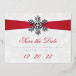 Diamante Snowflake & Red Ribbon Winter Wedding Foil Invitation Postcard<br><div class="desc">Celebrate in style with these elegant winter wedding real foil pressed save the date postcards. This design is easy to personalise with your names and wedding date and your guests will be thrilled when they receive these fabulous postcards.</div>