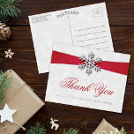 Diamante Snowflake & Red Ribbon Winter Wedding Foil Invitation Postcard<br><div class="desc">Celebrate in style with these elegant winter wedding real foil pressed thank you postcards. This design is easy to personalise with your own wording and your guests will be thrilled when they receive these fabulous postcards.</div>