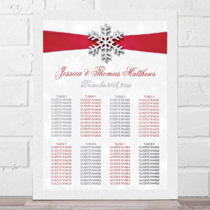 Diamante Snowflake & Red Ribbon Winter Wedding Foil Prints