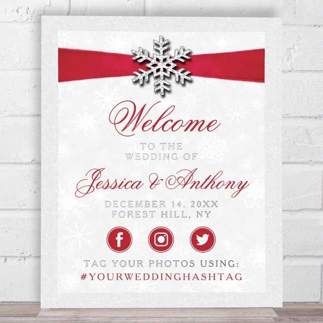 Diamante Snowflake & Red Ribbon Winter Wedding Foil Prints (Creator Uploaded)
