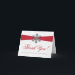 Diamante Snowflake & Red Ribbon Winter Wedding Holiday Card<br><div class="desc">The diamante snowflake & red ribbon wedding collection is perfect for any couple planning a romantic winter wedding celebration. The design features a light silvery grey and white snowflake textured background with a diamante snowflake on top of a silky looking ribbon. The wording incorporates the same silvery grey and red...</div>