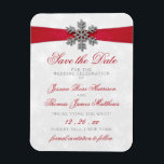 Diamante Snowflake & Red Ribbon Winter Wedding Magnet<br><div class="desc">The diamante snowflake & red ribbon wedding collection is perfect for any couple planning a romantic winter wedding celebration. The design features a light silvery gray and white snowflake textured background with a diamante snowflake on top of a silky looking ribbon. The wording incorporates the same silvery gray and red...</div>