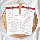 Diamante Snowflake & Red Ribbon Winter Wedding Programme<br><div class="desc">The diamante snowflake & red ribbon wedding collection is perfect for any couple planning a romantic winter wedding celebration. The design features a light silvery grey and white snowflake textured background with a diamante snowflake on top of a silky looking ribbon. The wording incorporates the same silvery grey and red...</div>