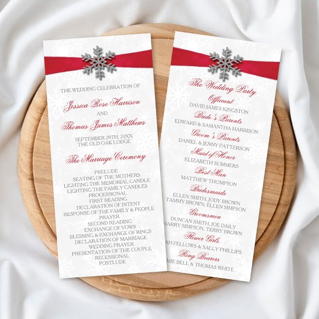 Diamante Snowflake & Red Ribbon Winter Wedding Programme (Creator Uploaded)