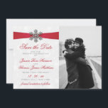 Diamante Snowflake & Red Ribbon Winter Wedding Save The Date<br><div class="desc">Celebrate in style with these elegant and very trendy wedding save the date cards. The design is easy to personalise with your special event wording and a photo of your choice and your guests will be thrilled when they receive these fabulous save the dates. Matching items can be found in...</div>