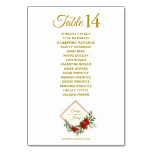 Diamod & Poinsettias Christmas Inspired Wedding Table Number