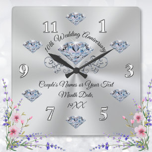 Diamond 10 year Wedding Anniversary Gift Ideas Square Wall Clock