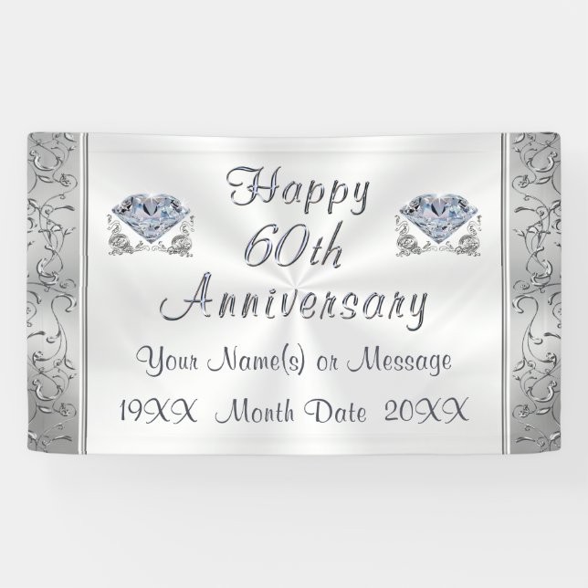 Diamond, 60th Anniversary Banners, Personalised Banner (Horizontal)
