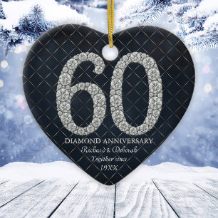 Diamond 60th Anniversary Custom Heart Ceramic Tree Decoration