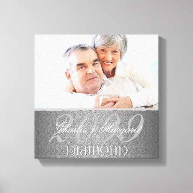 Diamond 60th Anniversary Damask 12x12 Photo Canvas Print (Front)