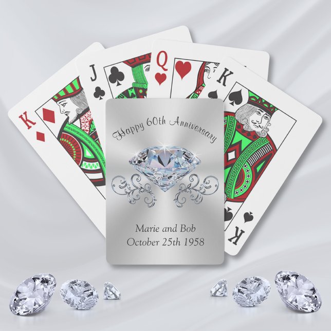 Diamond 60th Anniversary Playing Cards, Your Text Playing Cards (60th wedding anniversary party favors. Cheap anniversary gifts for grandparents, parents & friends.)