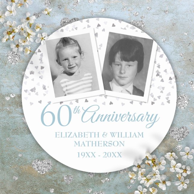 Diamond 60th Wedding Anniversary Childhood Photos Classic Round Sticker (Diamond 60th Wedding Anniversary Childhood Photos Classic Round Sticker)