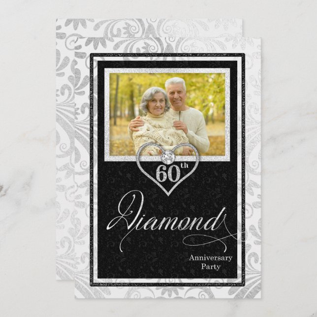 Diamond 60th Wedding Anniversary Custom Photo Invitation (Front/Back)