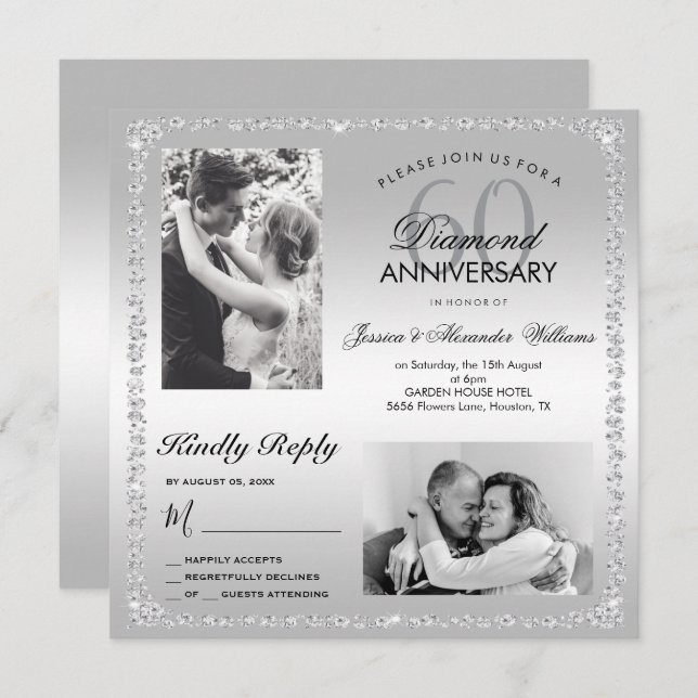 Diamond 60th Wedding Anniversary Double Photo Invitation (Front/Back)