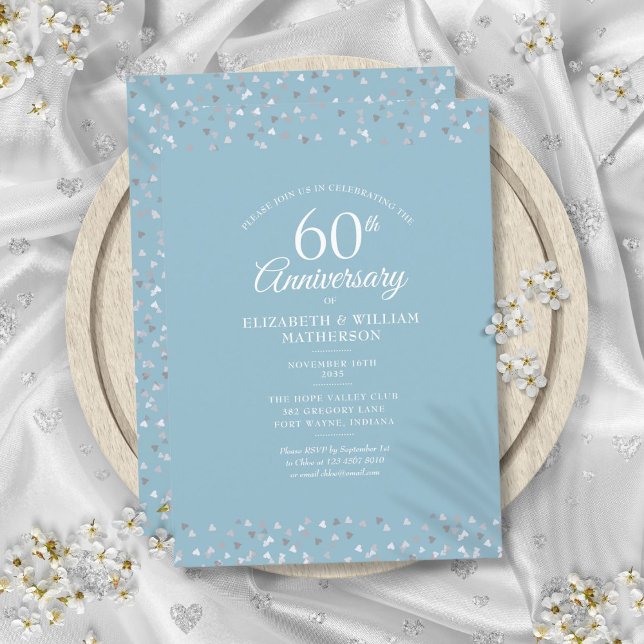 Diamond 60th Wedding Anniversary Hearts Confetti Invitation (Diamond 60th Wedding Anniversary Hearts Confetti Invitation)