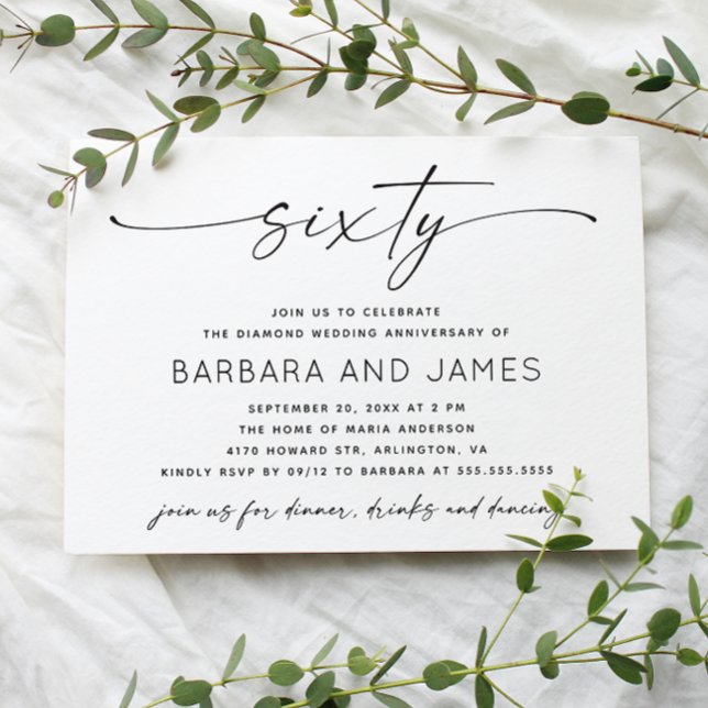 Diamond 60th Wedding Anniversary. Minimalist Photo Invitation (Creator Uploaded)