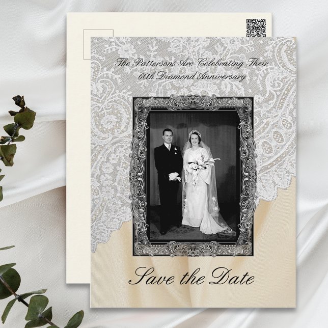 Diamond 60th Wedding Anniversary Save The Date Postcard (Creator Uploaded)