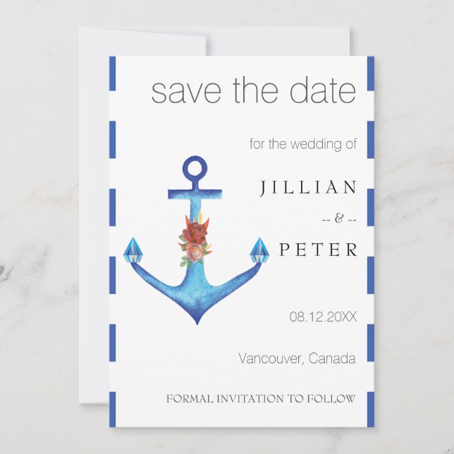 Diamond Anchor Fabulous Ocean Wedding Save The Date (Front)