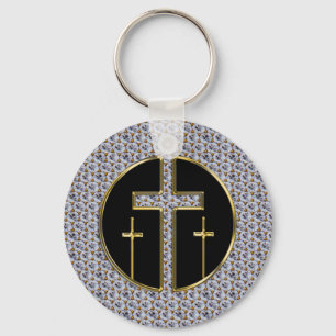 DIAMOND AND GOLD CROSSES KEY RING